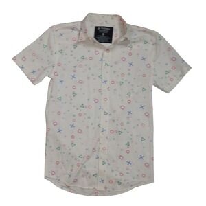 PlayStation Mens White Controller Symbols All Over Print Button Down Shirt S